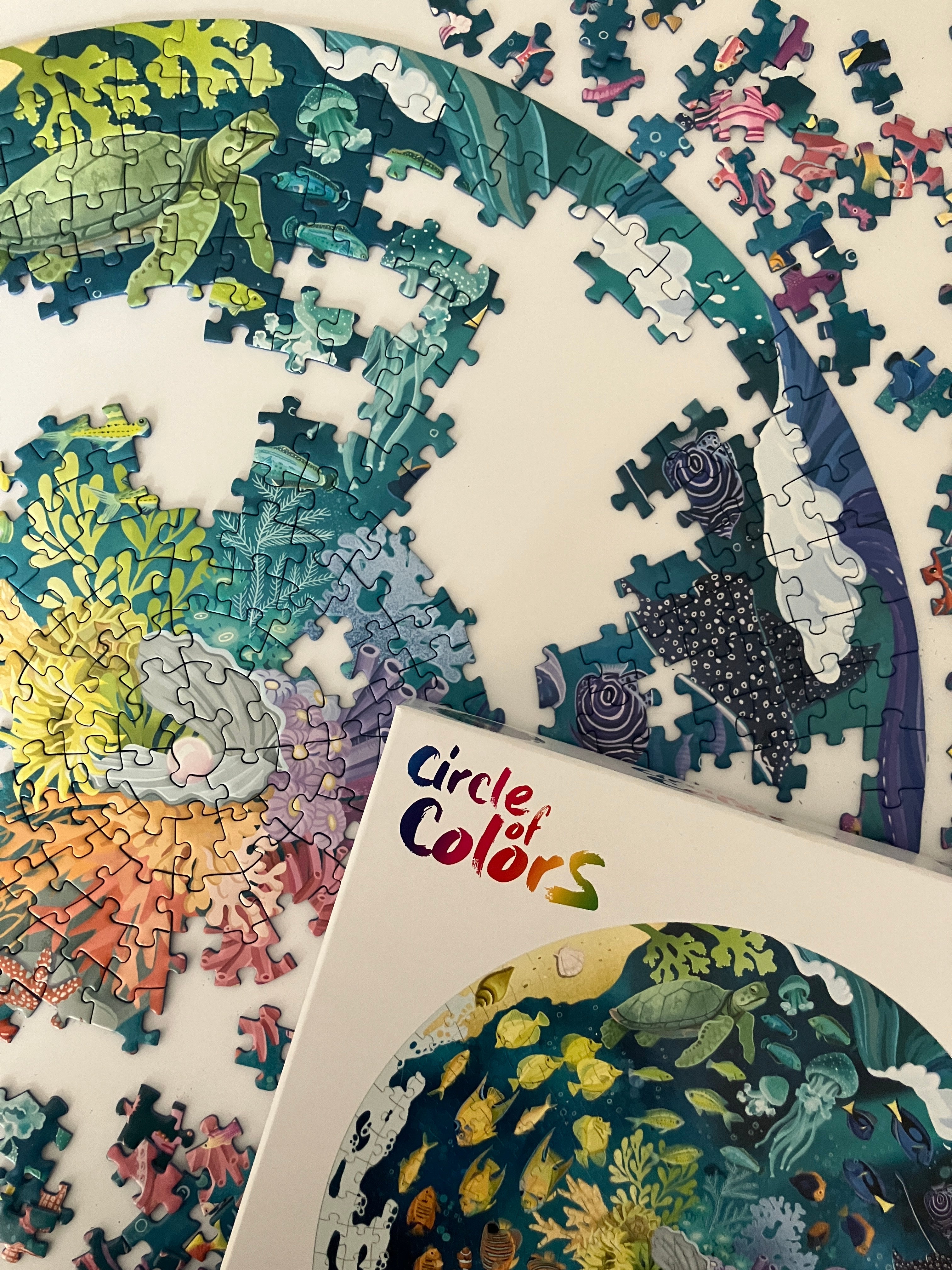 Partially completed ocean circle shape puzzle from the Ravensburger Circle of Colors range