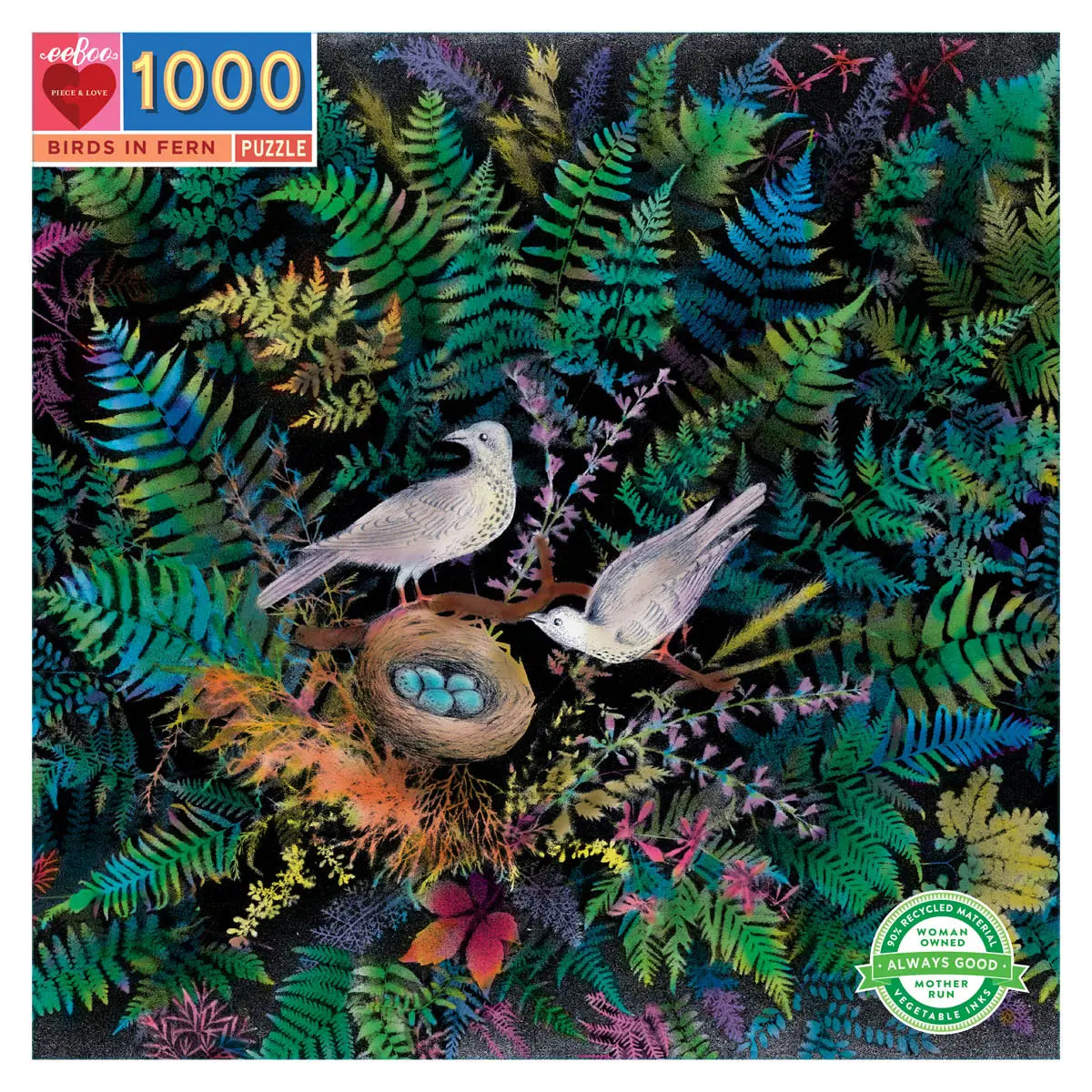 eeBoo | Birds in Fern Jigsaw Puzzle, 1000 Pieces