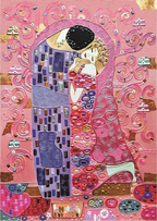 Decorative image with a stylized illustration of a couple embracing on a pink background.